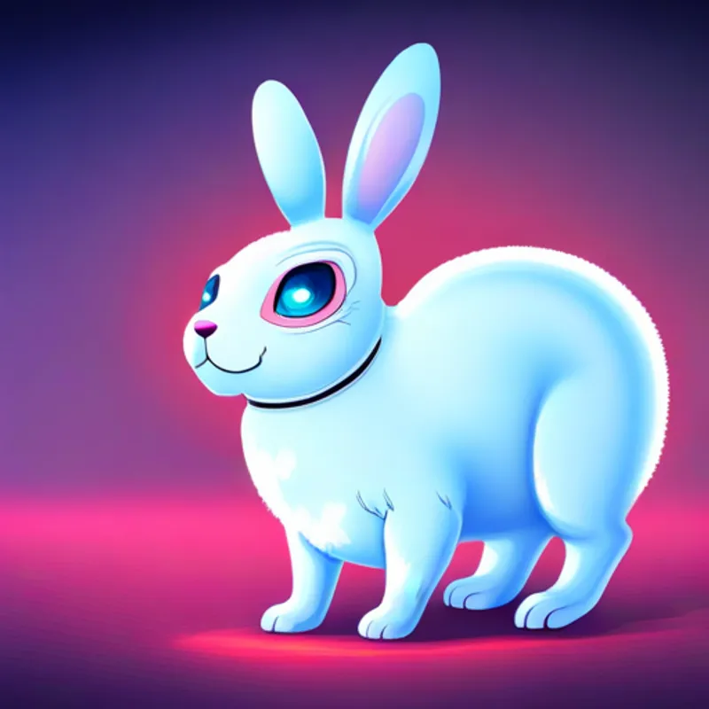 Small white rabbit with floppy ears and curious eyes glowing with magical powers
