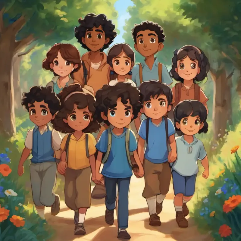 Sara has fair skin, blue eyes, and curly brown hair and Omar has olive skin, brown eyes, and straight black hair holding hands with their friends from different communities, with determined expressions.
