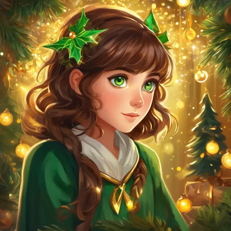 Brown hair, sparkling green eyes and Mysterious, with piercing golden eyes's journey, encountering magical creatures and challenges. Their strengthened friendship and Brown hair, sparkling green eyes's acceptance of the supernatural.