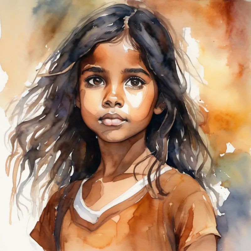 Young girl, curious eyes, brown skin, dark hair's love for daytime, not night-time, highlighting her fear