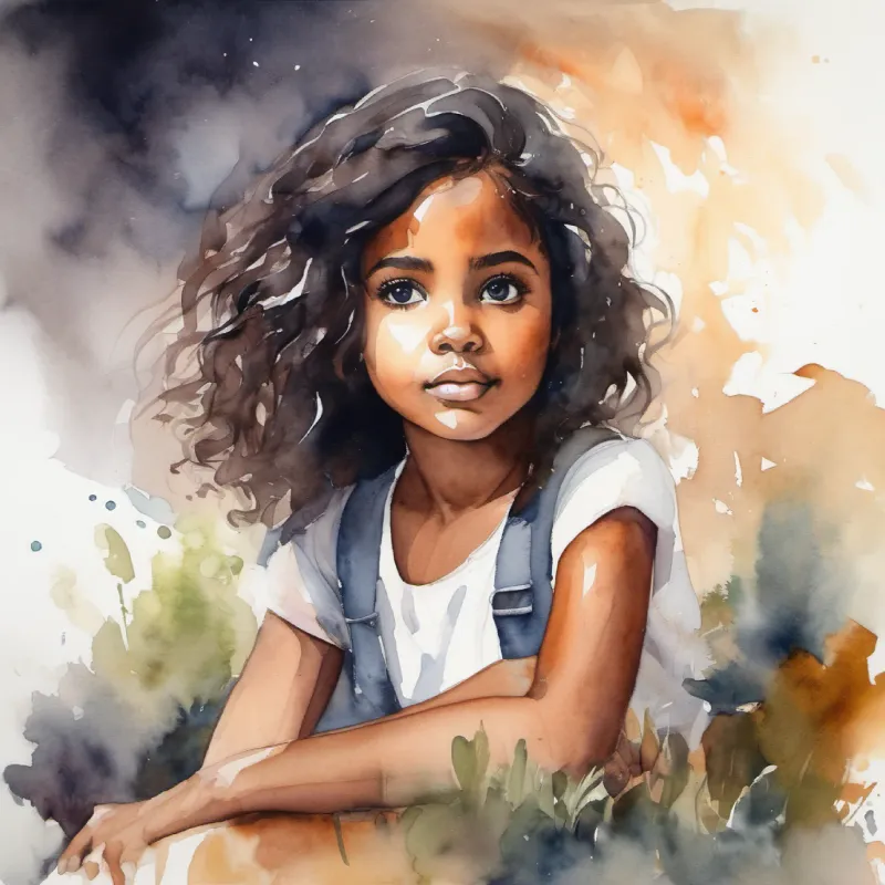 Young girl, curious eyes, brown skin, dark hairs sending good vibes, Young girl, curious eyes, brown skin, dark hair overcoming her fear