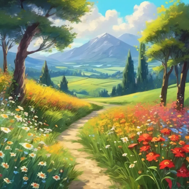 The path leads them through a beautiful wildflower meadow.