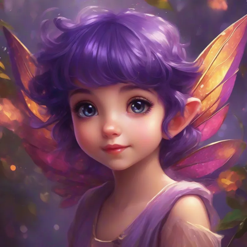 Mischievous pixie with sparkly purple wings