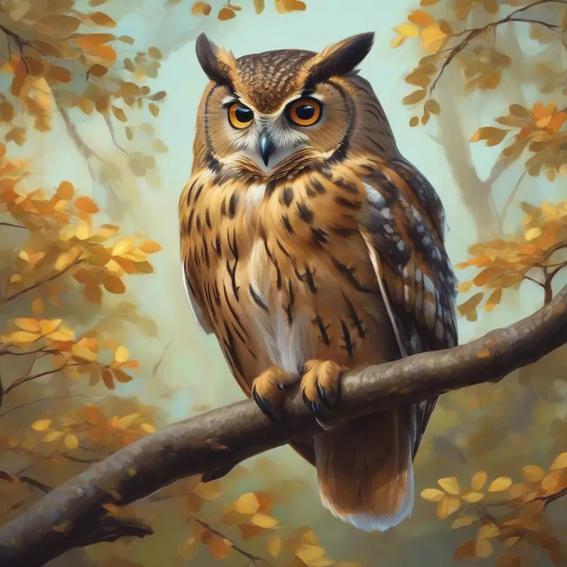 Wise old owl with glasses perched on branch