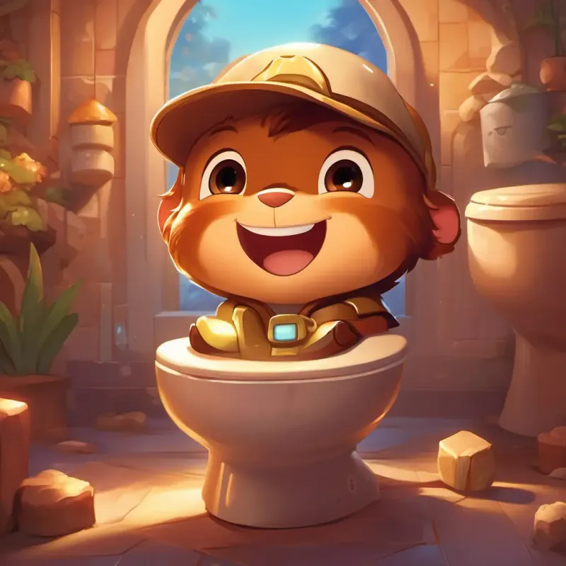 A cheerful, brown-colored little character with twinkling eyes, always ready for adventure's triumphant return and the joyous celebration in Toilet World