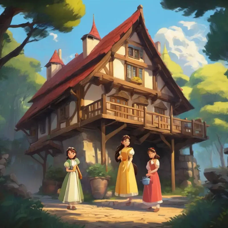Three princesses building houses to protect themselves from a big bad wolf.