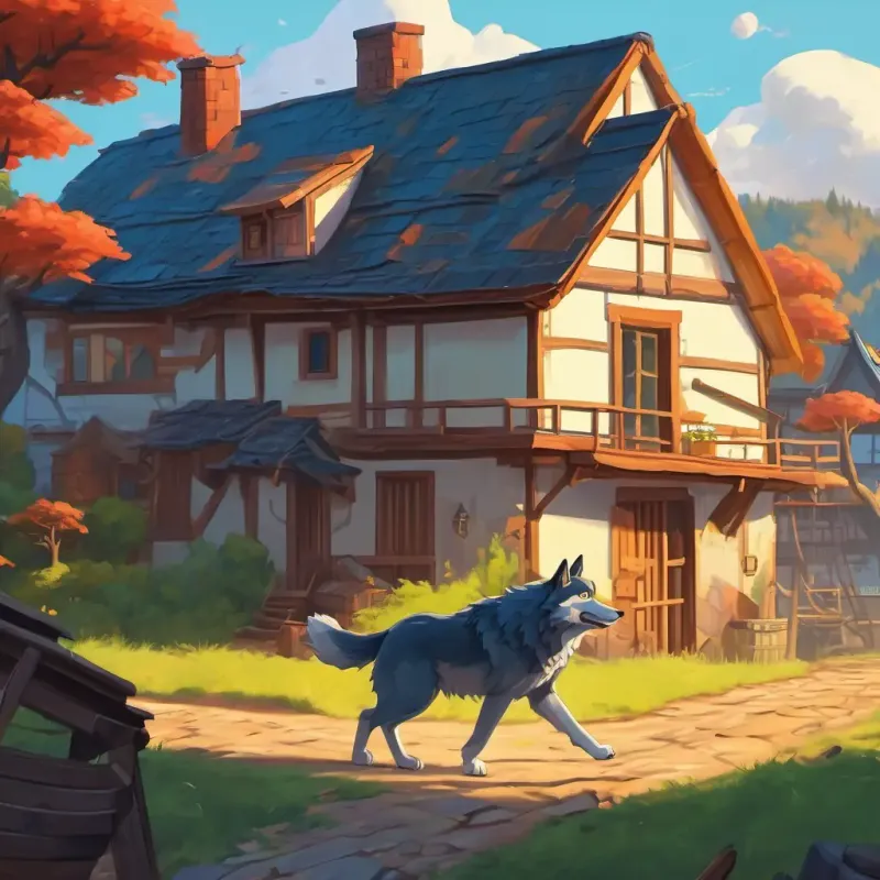 The wolf trying to blow down the houses, but failing.