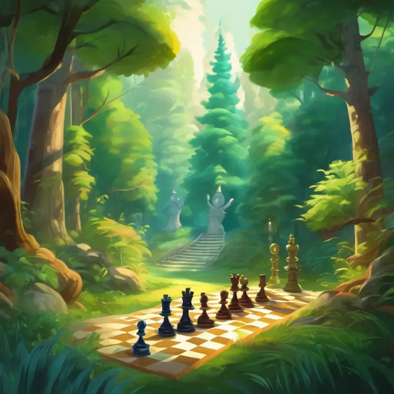Introduction to the magical land and the discovery of the chess world, a forest setting