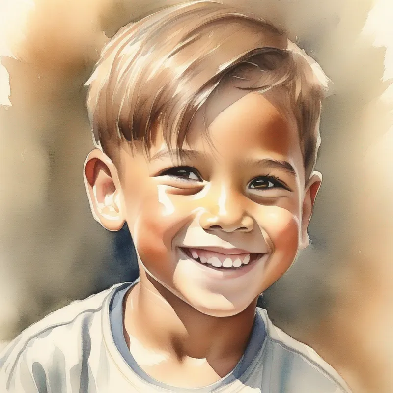 A young boy with a wide smile, radiant with hope and confidence facing challenges with a determined look on his face