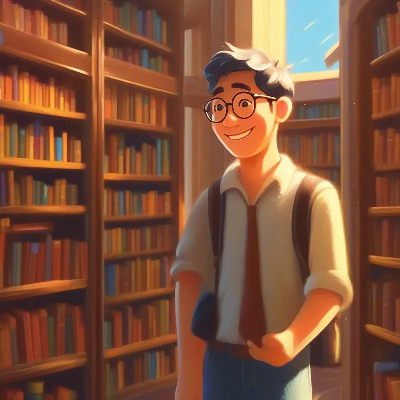 A kind man wearing spectacles, with a friendly smile. building the library under the scorching sun and pouring rain.