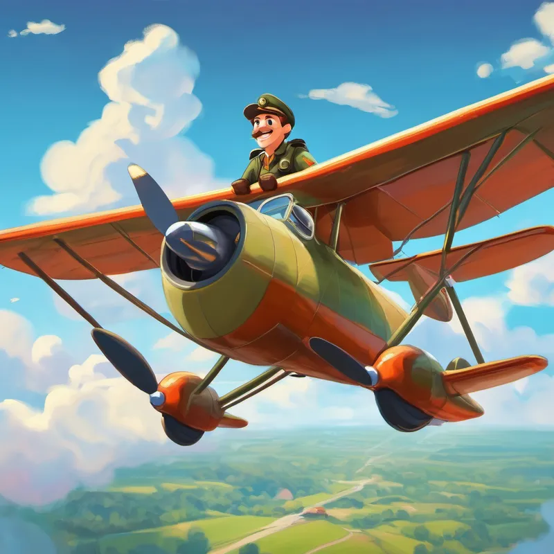 Big, friendly pilot with a love for flying. flying a big airplane in the sky