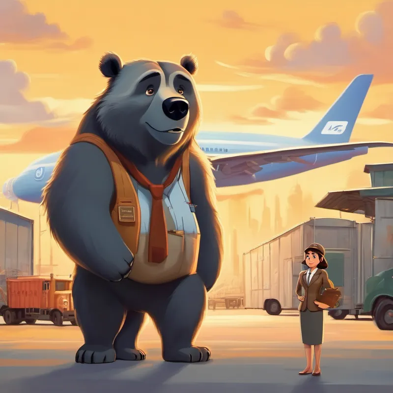 Small, kind businesswoman with a soft spot for Baloo. standing in front of her air cargo company