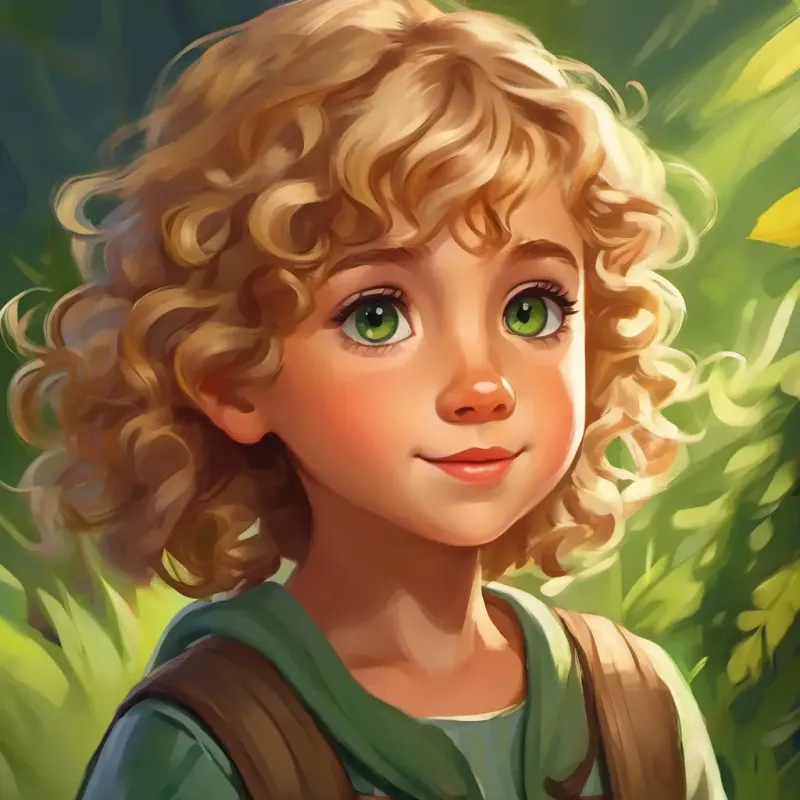 Small girl, big green eyes, curly blonde hair, adventurous thanks Tall boy, brown eyes, short brown hair, brave and kind, heartfelt gratitude, friendship.