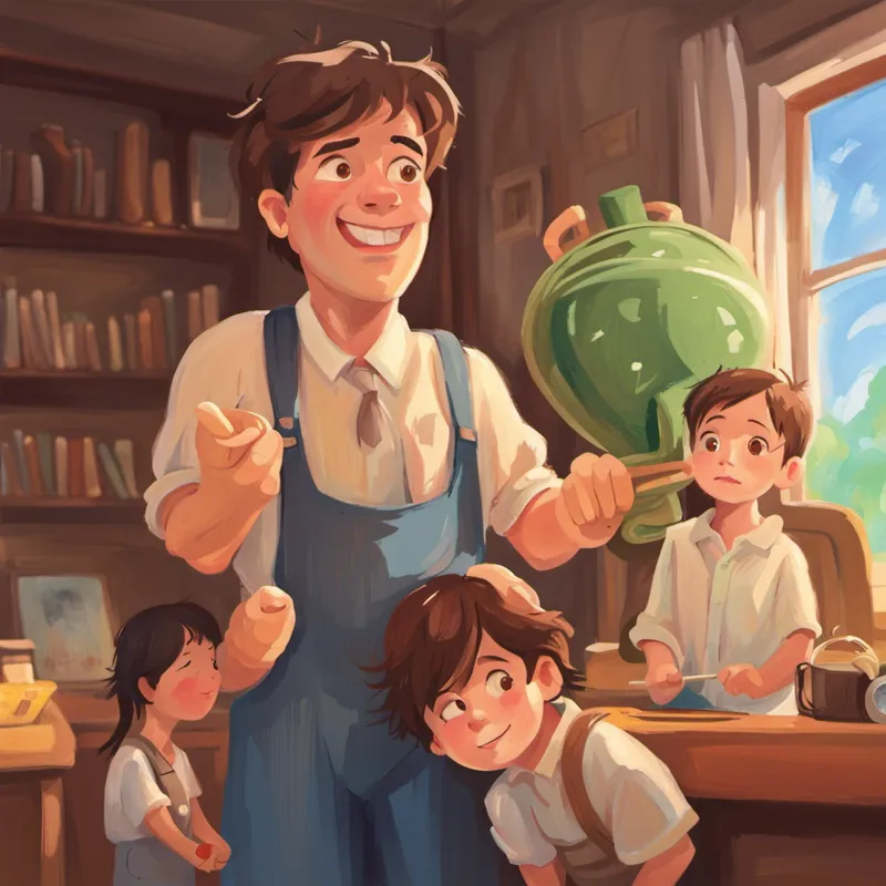 Mom and Dad, supportive and loving teaching Small boy with brown hair, determined and happy to save money patiently