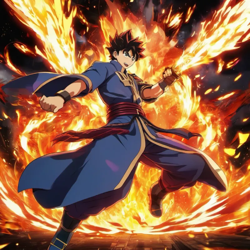 Description of Taro's ability to speak and his fire-spewing power.