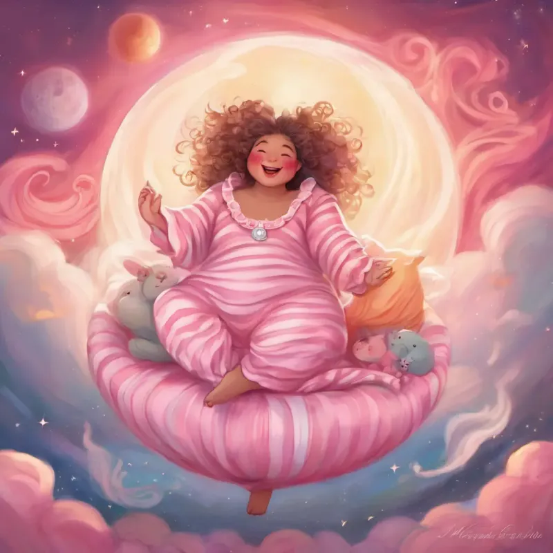 Mr Snore has a round tummy and wears striped pajamas with a round tummy and striped pajamas, and Mrs Yawn has curly hair and wears a pink nightgown with curly hair and a pink nightgown.