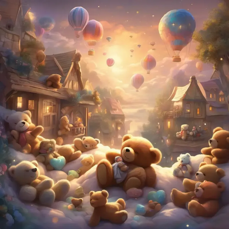 The sleepy people with their teddy bears, sleeping peacefully in Teddy Bear City.