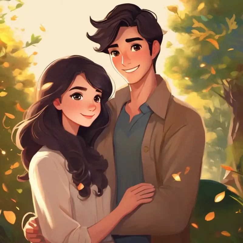 Highlighting the initial hesitations from families and the growing bond between Charming young man with dark hair, friendly smile, and twinkling eyes and Gorgeous young woman with long, flowing hair, sparkling eyes, and warm smile.