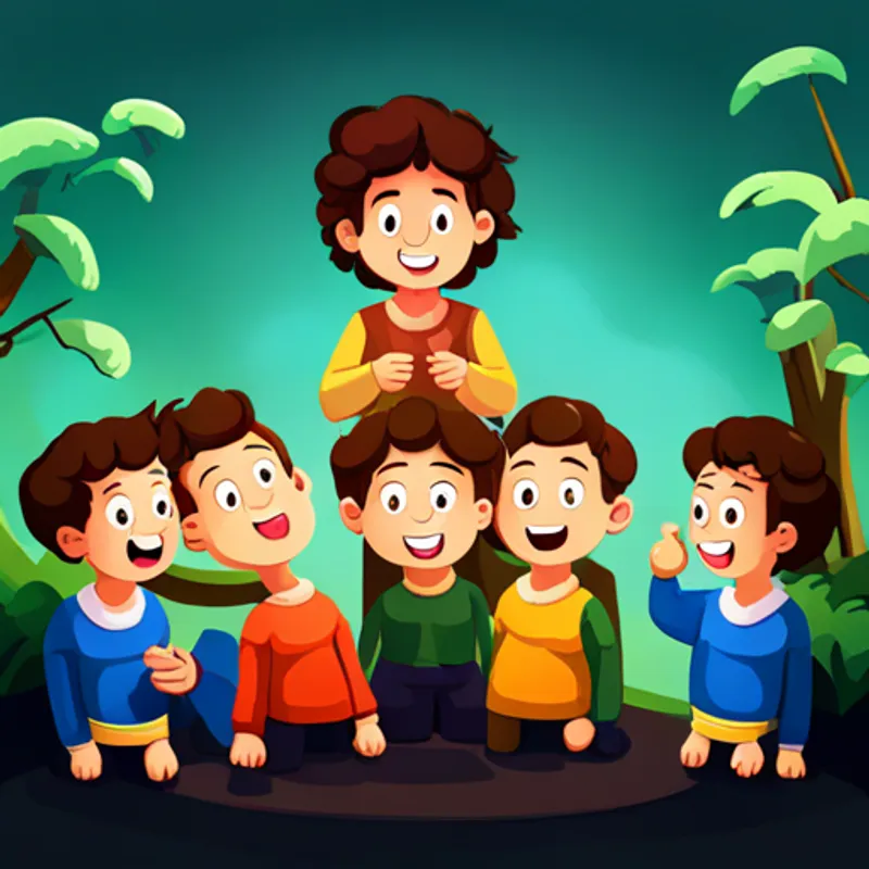 Lanna is a boy with curly brown hair and a bright smile. and his friends performing on stage