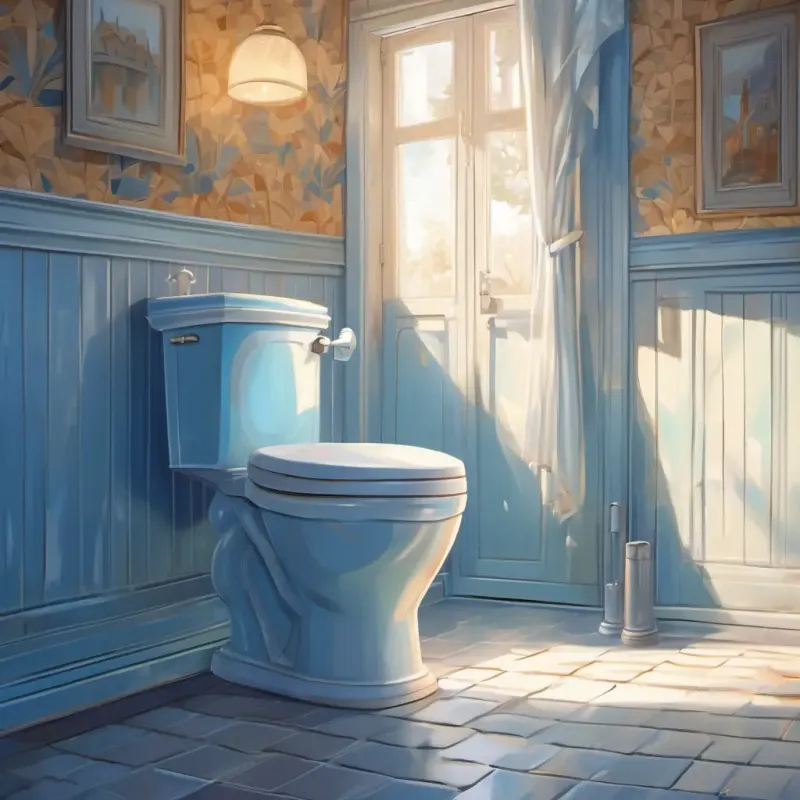 Brave skibidi toilet with a clean, shining white exterior and sparkling blue eyes's brave stand against the cameramen and defending the cleanliness of the bathroom.