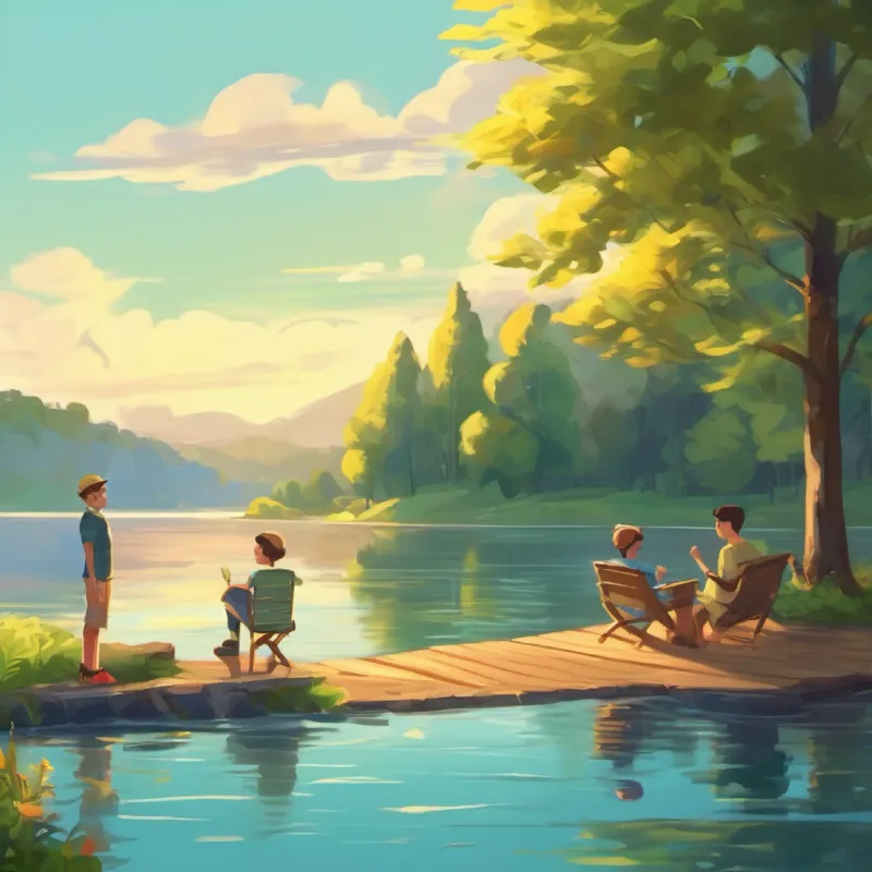 Conversation about swimming by the lake, safety talk.