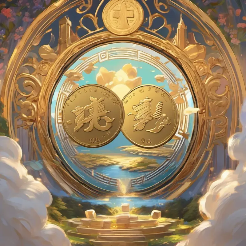 an illustration of the golden coin splitting into two and revealing a heartfelt message