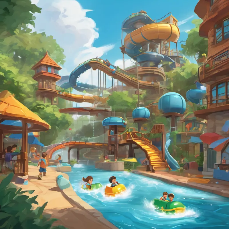 Every day after school, Chase would invite his friends to his backyard to experience the ultimate scale waterpark. They would slide, splash, and laugh together for hours, amazed at Chase's engineering skills and the wonders of fluid dynamics. Word of Chase's remarkable creation spread throughout the neighborhood. Suddenly, other kids became fascinated with fluid dynamics too. Inspired by Chase's passion for engineering, they began building their very own waterparks, each one unique and imaginative.