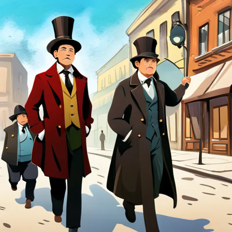 An illustration of the townspeople with their detective hats