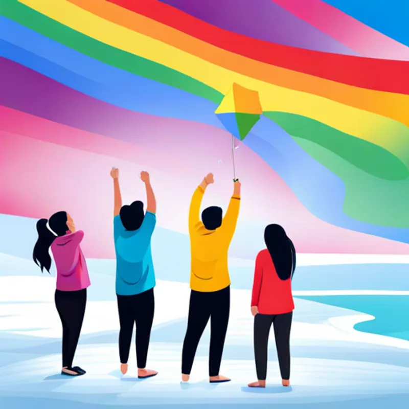 A happy illustration of the people enjoying the rainbows