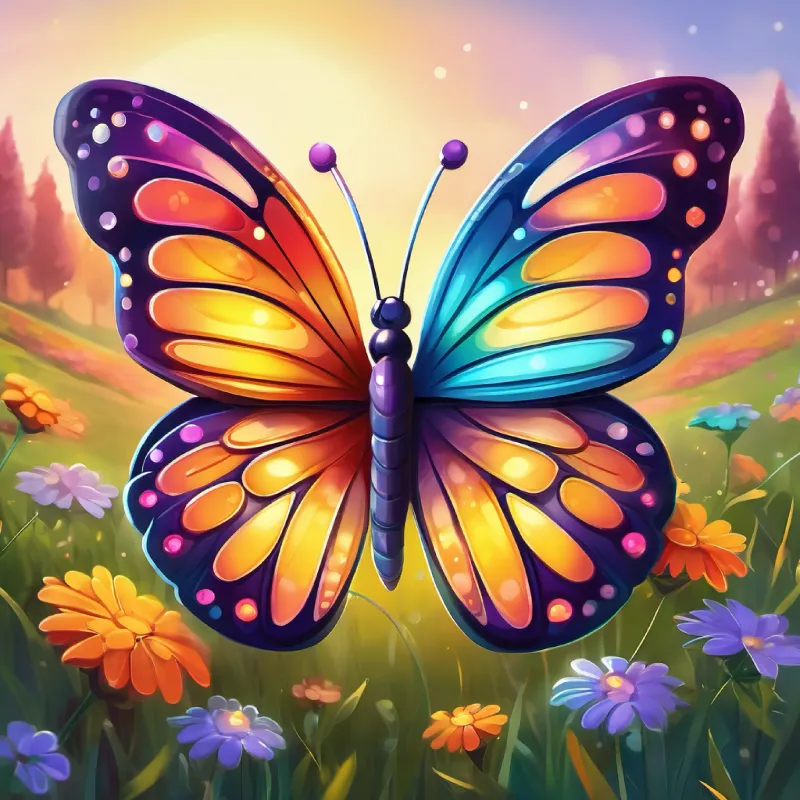 Introduction to A cheerful butterfly with shimmering, multi-colored wings and the beautiful meadow, A cheerful butterfly with shimmering, multi-colored wings gets a wonderful idea.