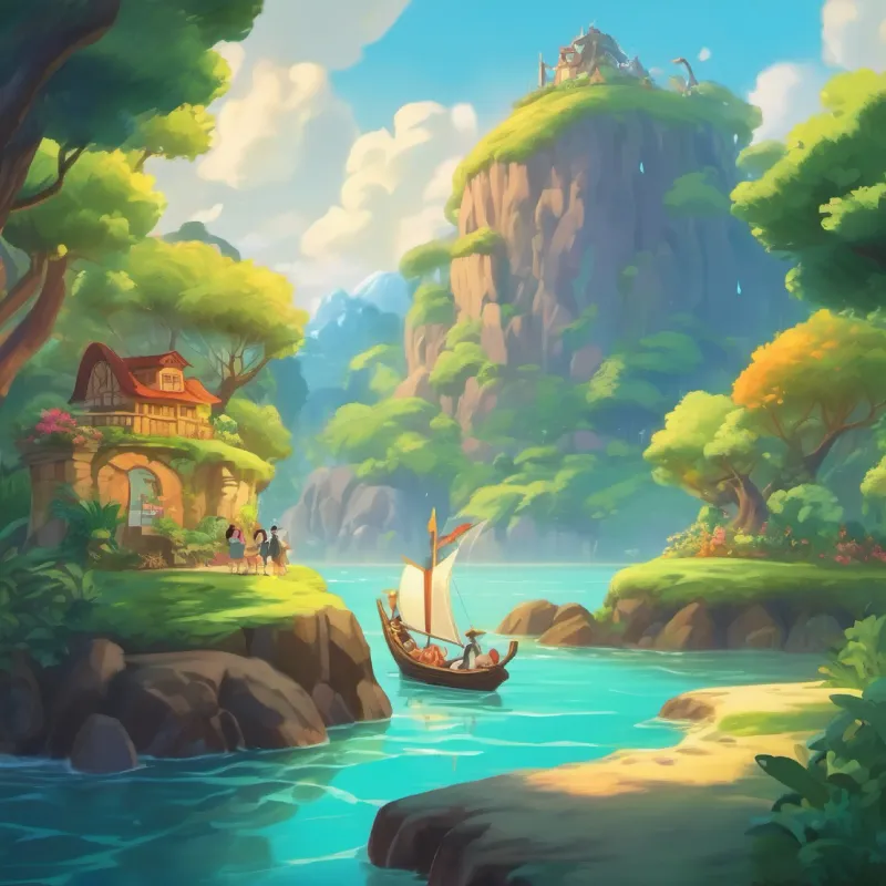 The friends finally encounter the enchanted island and are filled with wonder and excitement as they explore.