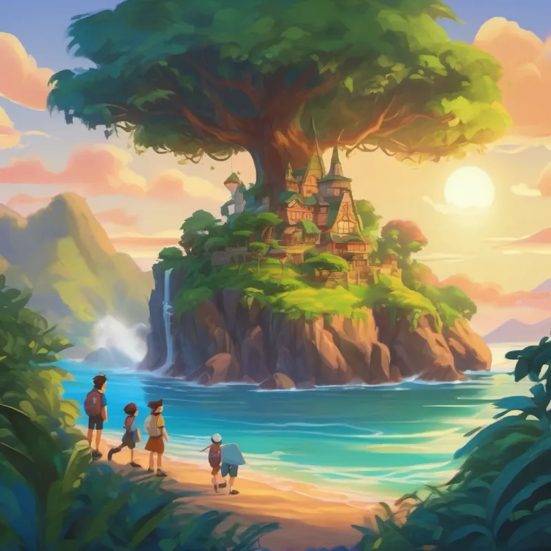 The friends have a thrilling adventure on the enchanted island, filled with magic and discovery. The island disappears, leaving them eager for its return.