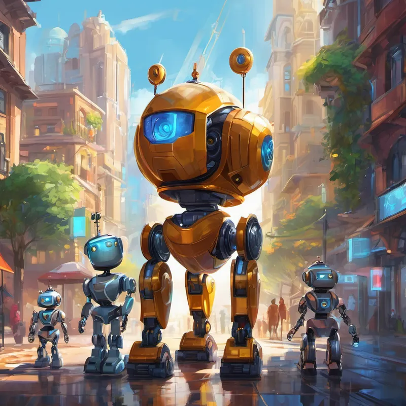 Once upon a time, in a futuristic city called Lumina, AI robots were a part of everyone's daily life. These intelligent robots helped with tasks, created amazing inventions, and even became friends to the people of Lumina. One such AI was a young and curious robot named Aria. Aria had the ability to learn and adapt, just like humans. She had a warm, metallic heart that beat with curiosity and wonder. Every day, she would marvel at the marvels of the city and meet new robots, who would share their incredible stories with her.