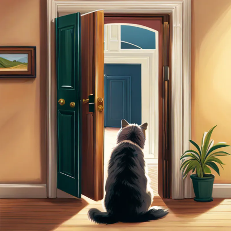 Max meowing happily at the door