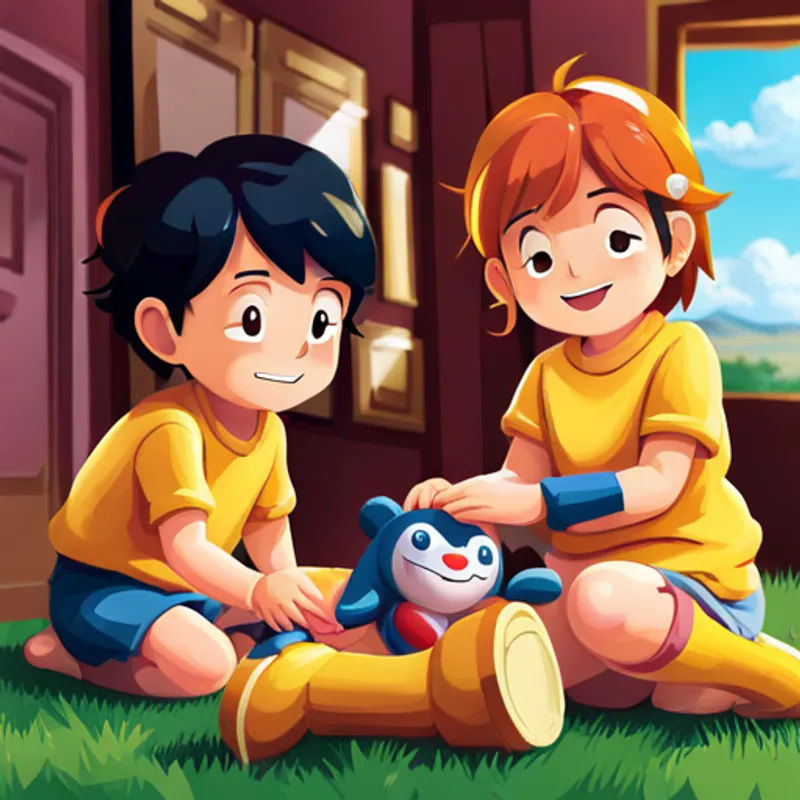 Max and Lily playing with toys and smiling