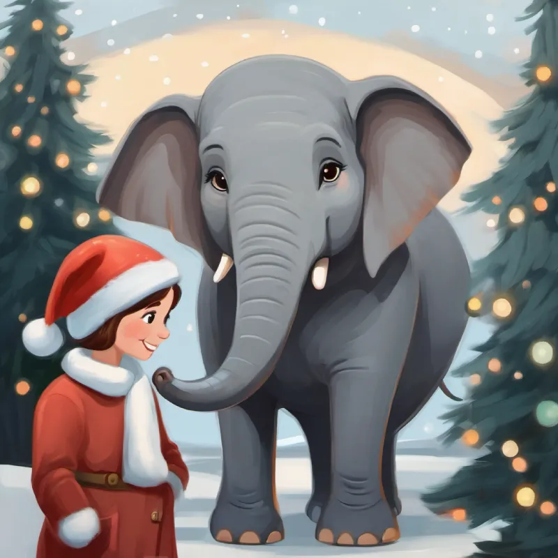 Happy elephant, gray with brown eyes and a big smile decides to confide in her best friend, Emily, about her feelings.