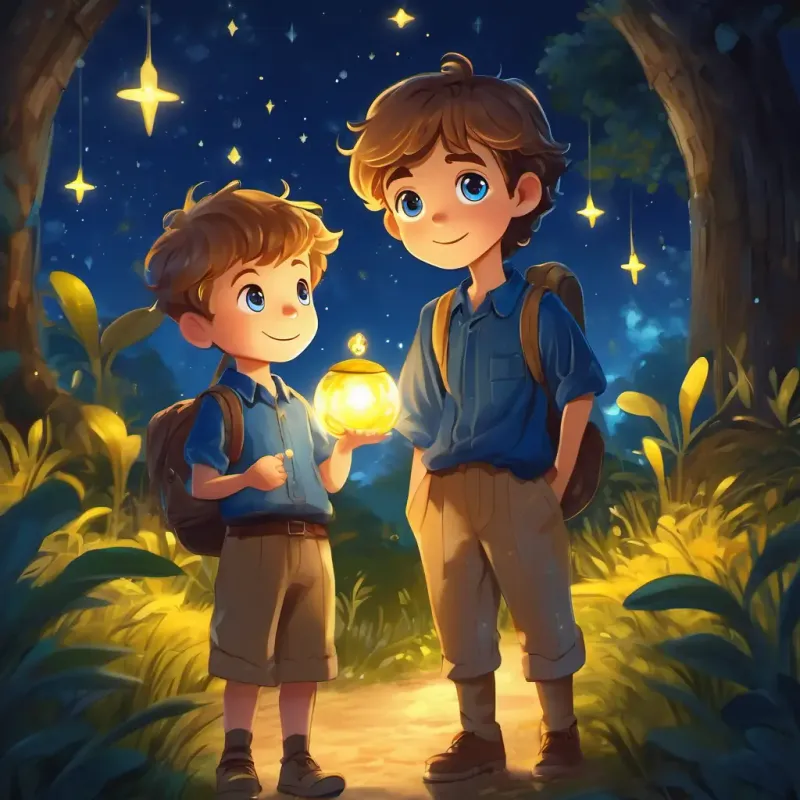 Bobby - a curious boy with sandy hair and sparkling blue eyes and Starry Steve - a magical firefly with a glowing yellow light enter a magical world under the moonlight.