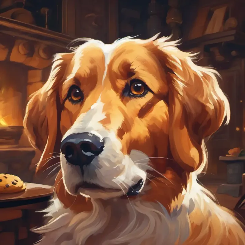 Old dog, mysterious cookie, tantalizing smell, intrigue and curiosity.