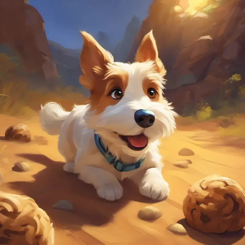 Curious dog, cookie's origin, exciting adventures, imagination running wild.