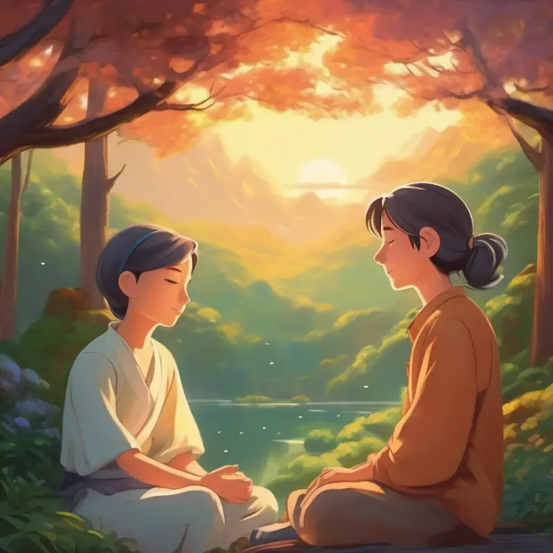 Both characters closing eyes, thinking peaceful thoughts