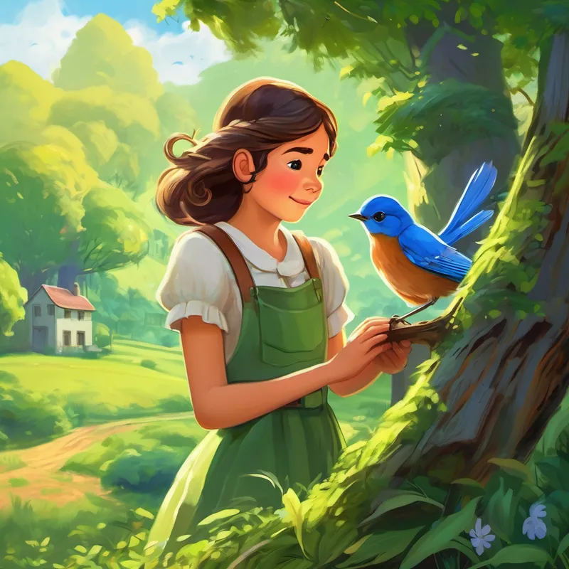 Once upon a time, in a small village nestled among towering trees and lush green fields, there lived a curious young girl named Lily. Lily had an insatiable thirst for knowledge and adventure. She was always eager to explore and learn new things, no matter the challenge.  One sunny morning, as Lily ventured into the heart of the village, she heard a faint cry coming from behind an old oak tree. Curiosity piqued, she followed the sound until she stumbled upon a tiny injured bluebird. With gentle hands, she cradled the fragile creature and decided it needed her help.