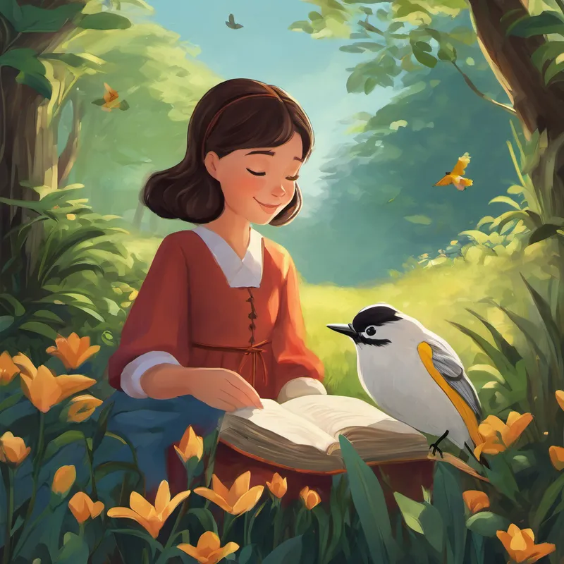 Lily took the bird home and cared for it, nursing it back to health over several weeks. During this time, she named the bird Sky and developed a deep bond with her newfound friend. Sky would chirp melodies as Lily read her favorite stories aloud and listened attentively as Lily shared tales of her own. One evening, as Lily sat with Sky perched on her shoulder, she shared how much she yearned to embark on great adventures and learn about the world beyond their village. "But, dear Sky," Lily sighed, "I worry I will miss you terribly. How can I have new experiences and still keep you close?"