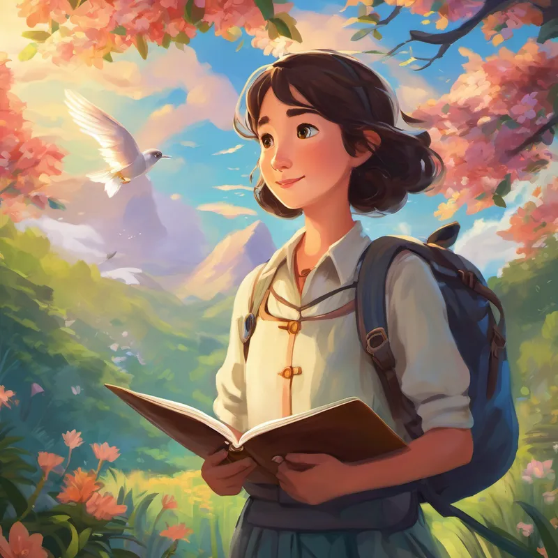 Sky shifted on Lily's shoulder and replied softly, "Lily, my dear friend, adventure is essential for growth. I want you to spread your wings and explore the world! We can always find a way to stay connected and share our learning with each other." Lily's eyes widened with excitement. She knew Sky was right. With a newfound determination, Lily spent the next few weeks preparing for her grand adventure. She packed a small bag with essentials, including a notebook to write down her discoveries and a compass to guide her way.