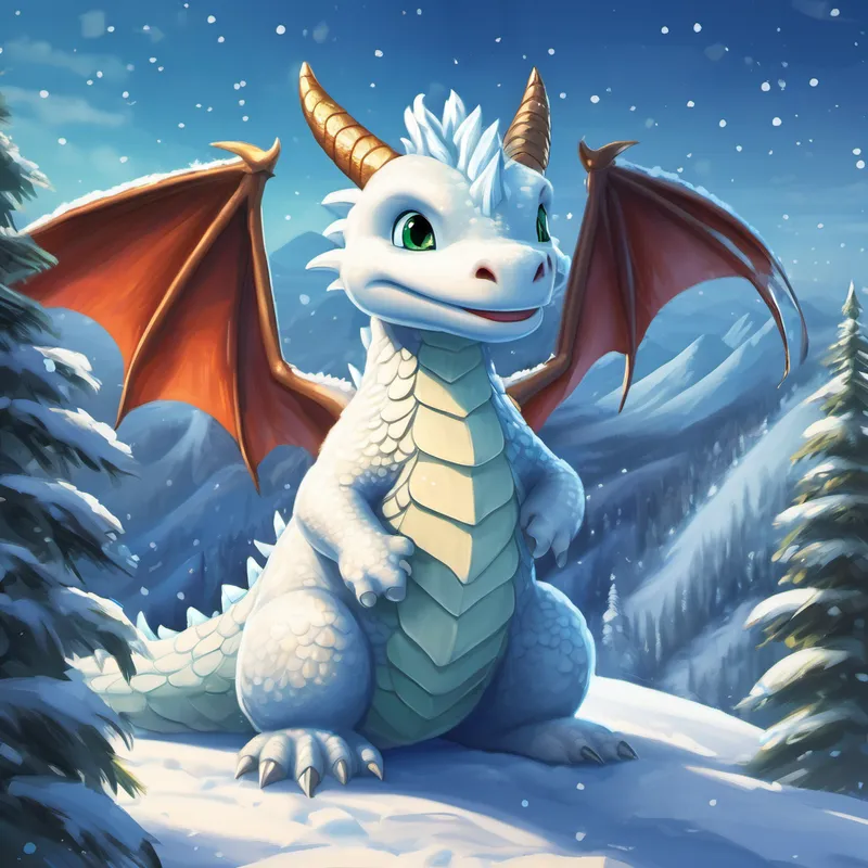 Once upon a time, there was a little dragon named Frosty who lived in the magical Snowy Mountains. Unlike the other dragons who breathed out fire, Frosty was gifted with the unique ability to breathe out snowflakes that glistened like diamonds in the sunlight. His snowy breath was a sight to behold, and it made him different from any dragon in the land. But Frosty didn't see his ability as special. He often felt shy and unsure of himself, comparing himself to the other dragons who were admired for their fire-breathing talents. Frosty longed for the confidence to show others his own one-of-a-kind gift.