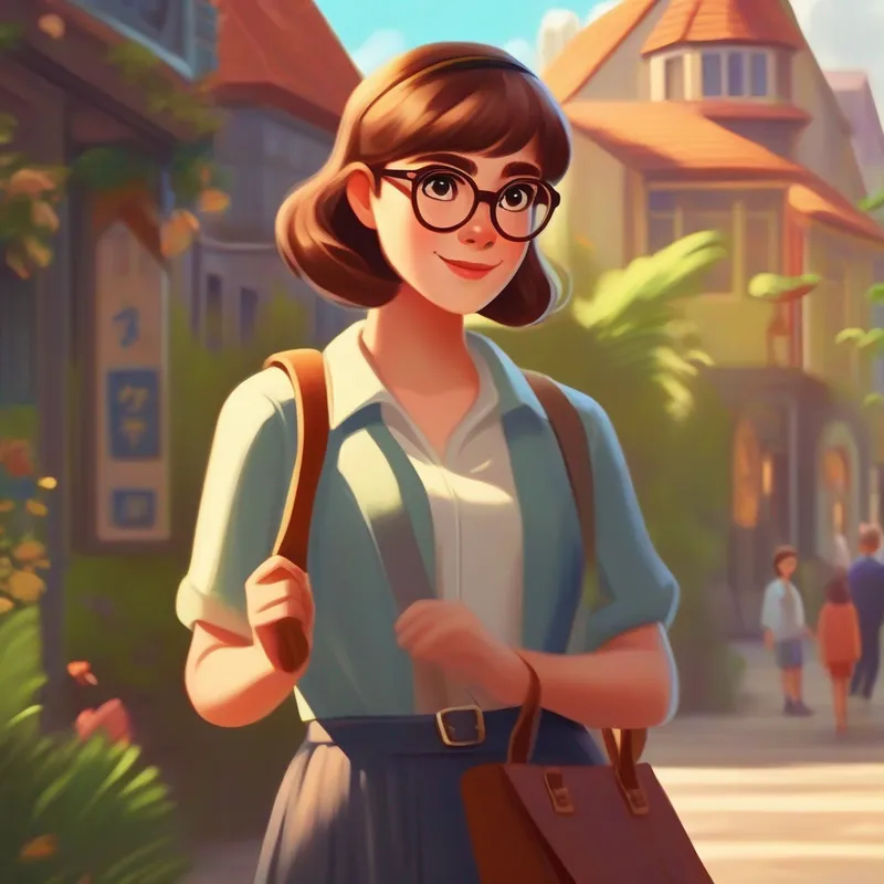 Clever girl in the small town. Brown hair, glasses. being celebrated as the clever girl who saved the town.