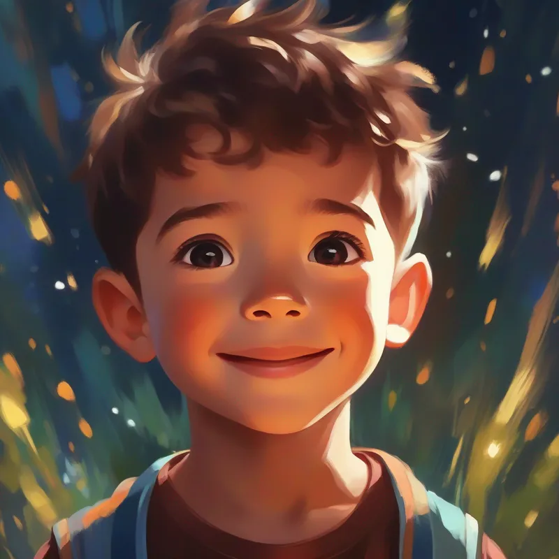 A picture of a determined A resilient boy with sparkling eyes and a determined smile, full of hope and optimism