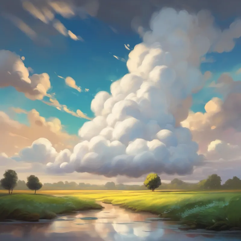 Old clouds advise A small, fluffy, white cloud with big dreams about rain before mud, showing his impatience.