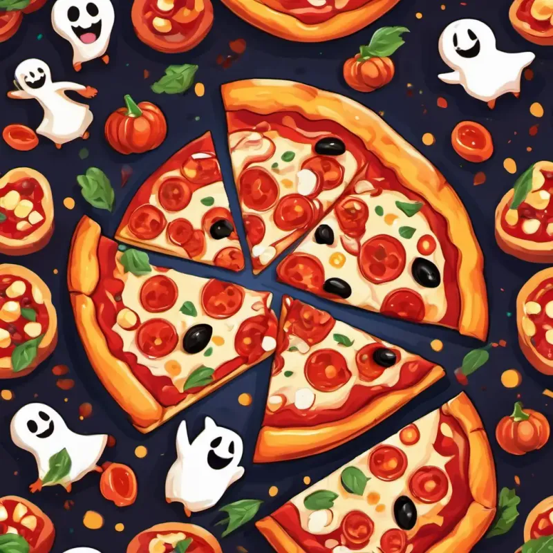 Pepperoni pizza, red with cheesy smile, twirling and giggling's friends, happy and jolly, twirling and swirling on the pizza dough.