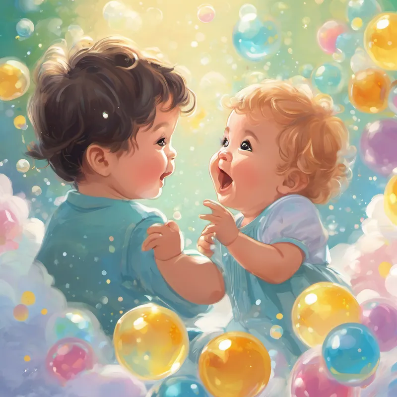 As they spent more time together, Bubbly discovered that the baby's laughter was contagious and warmed Bubbly's bubbly heart. Bubbly also found out that the baby's chubby cheeks were perfect for blowing gentle bubble kisses. Every time Bubbly blew a kiss towards the baby, it burst into a tiny bubble, making the baby giggle uncontrollably. The bond between Bubbly and the baby grew day by day, filled with endless laughter, joy, and many adventures. Bubbly loved being the baby's friend and couldn't wait for more exciting moments together. They would float across the bubble world, exploring and discovering beautiful rainbows and magical creatures.