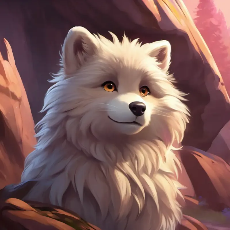 Fluffy brown fur, shining brown eyes, with a wagging tail, Soft white fur, long ears, and cute pink nose, Furry grey coat, bushy tail, and mischievous eyes, Big round eyes, soft feathers, and wise demeanor, and Shaggy brown fur, kind face, and gentle eyes leaving the cave and ending their adventurous day with a promise for more fun in the future.